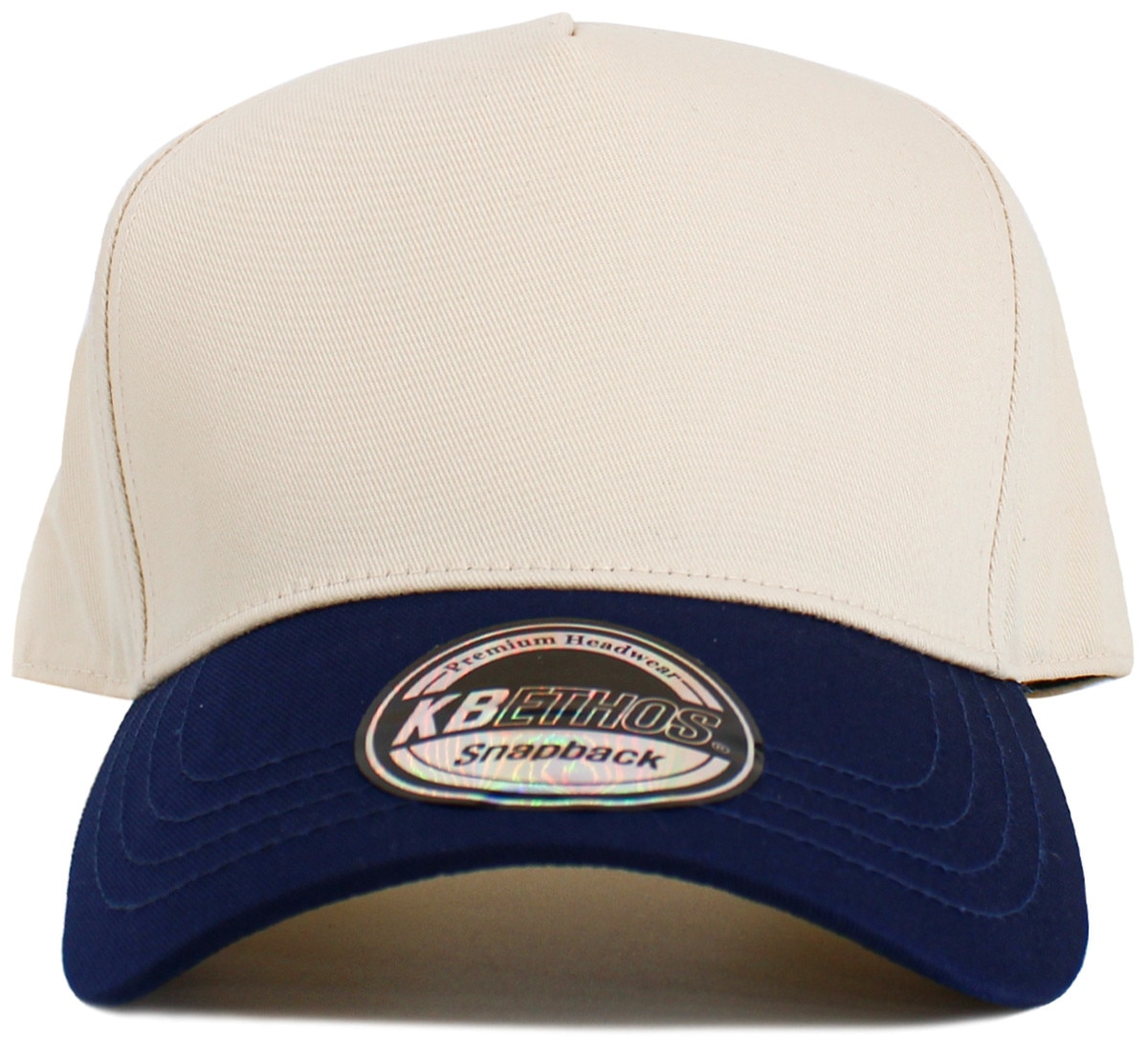 Natural Navy Blue Two Tone Baseball 5 Panel Cap Front View